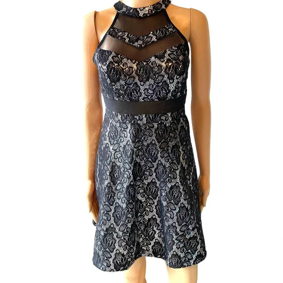Emerald Sundae Black Silver Formal Prom Evening Fit Flare Mini Dress Size 1 XS - Picture 1 of 8
